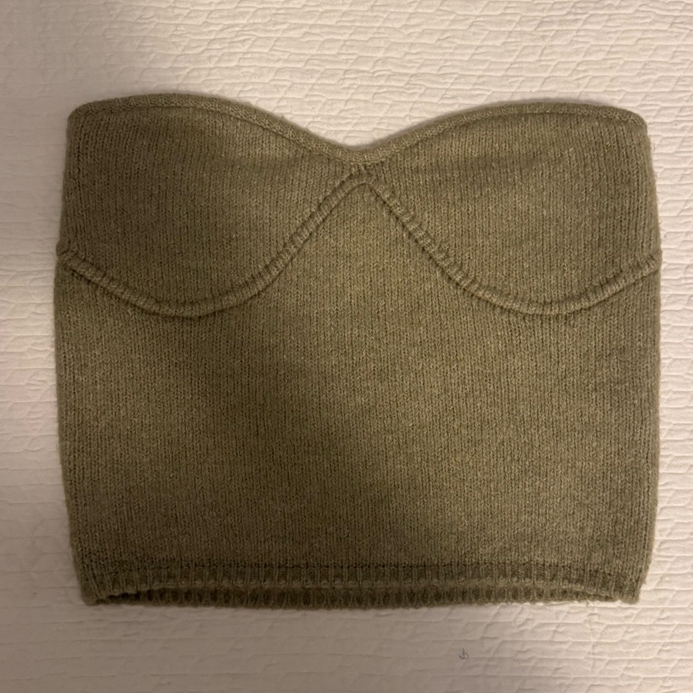 Zara Olive Green Knit Strapless Crop Top - Size Medium